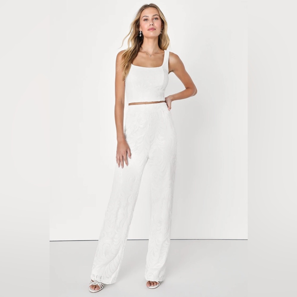 Brilliant Essence Ivory Sequin Sleeveless Two-Piece Jumpsuit